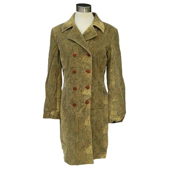 Express 8 Green Paisley Corduroy Trench Coat